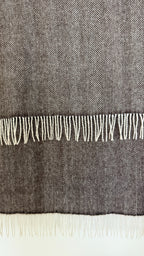 Chocolate Brown Herringbone Pure Wool Throw
