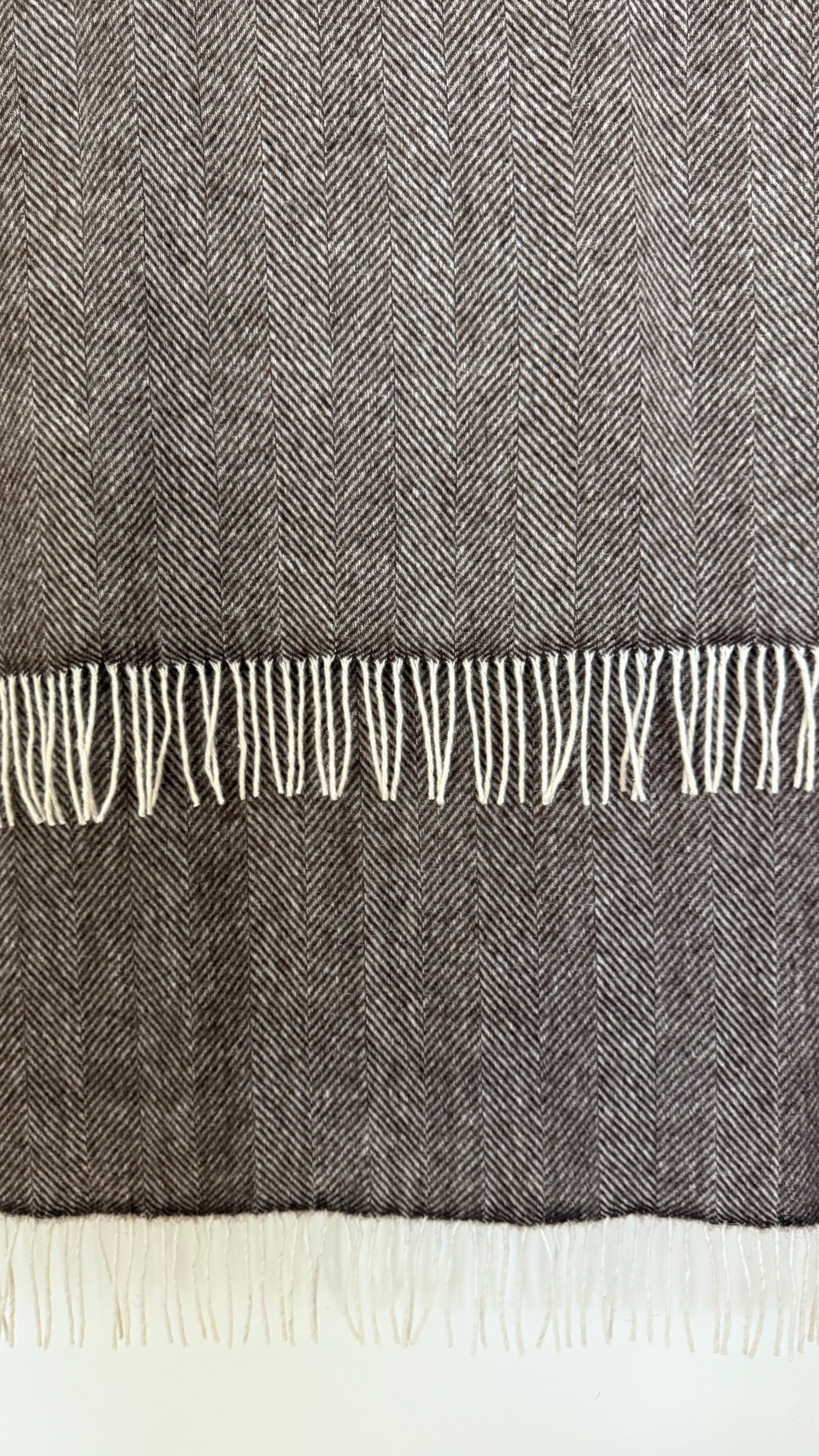 Chocolate Brown Herringbone Pure Wool Throw