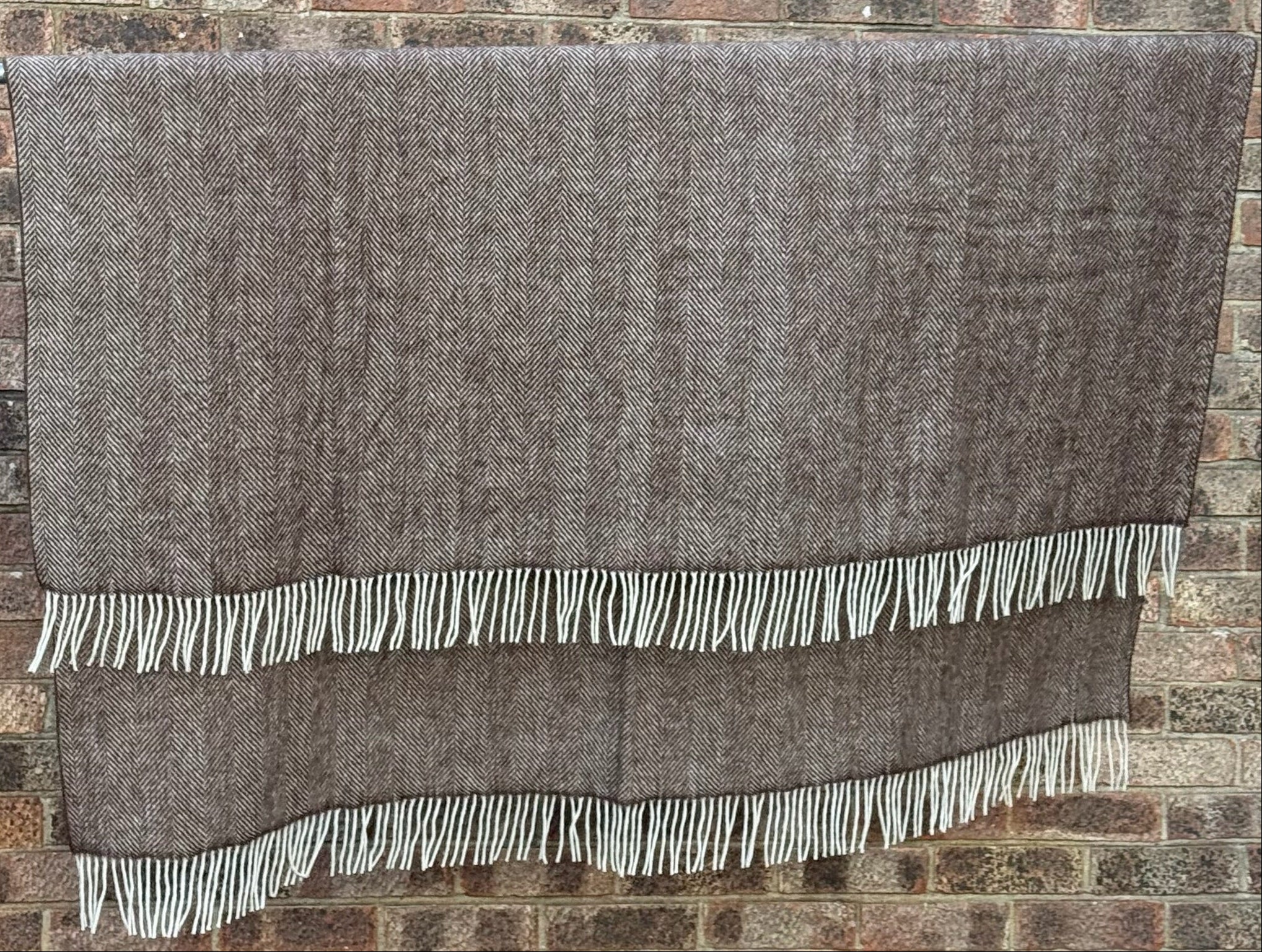 Chocolate Brown Herringbone Pure Wool Throw
