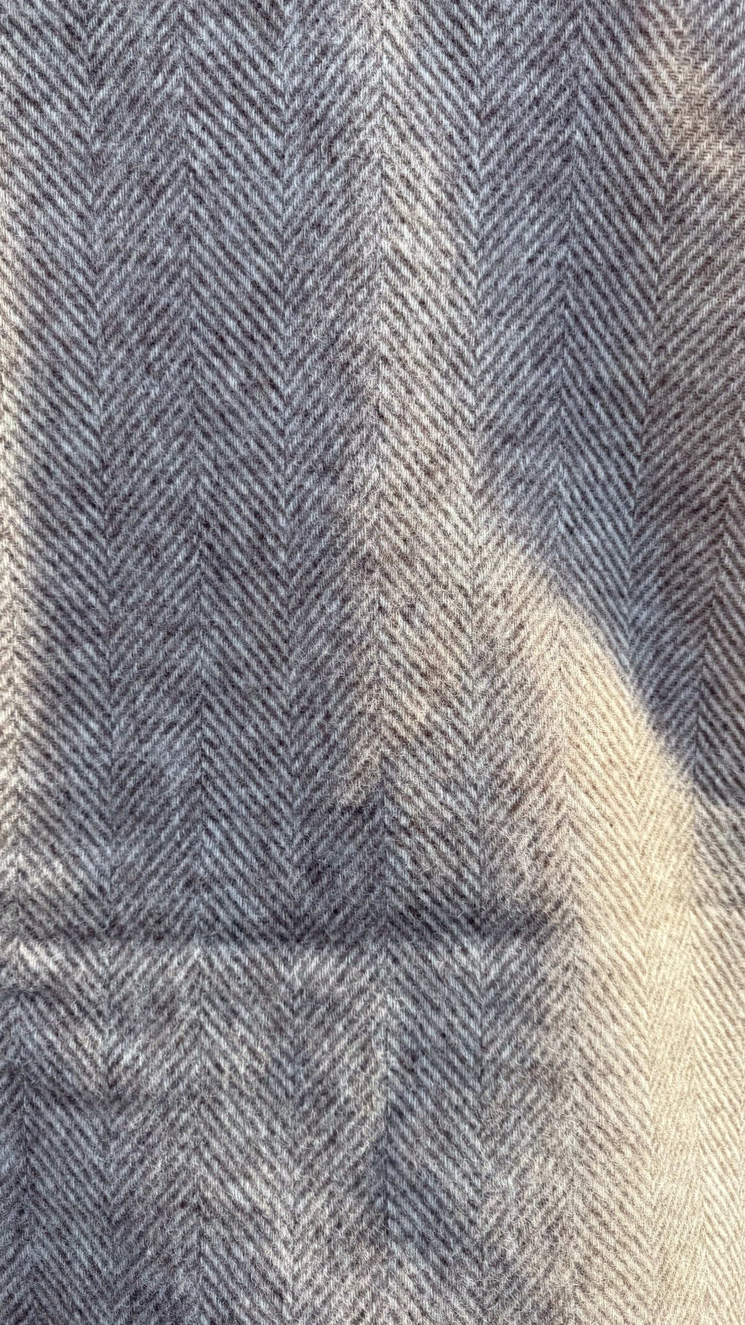 Light Brown Pure Wool Herringbone Throw