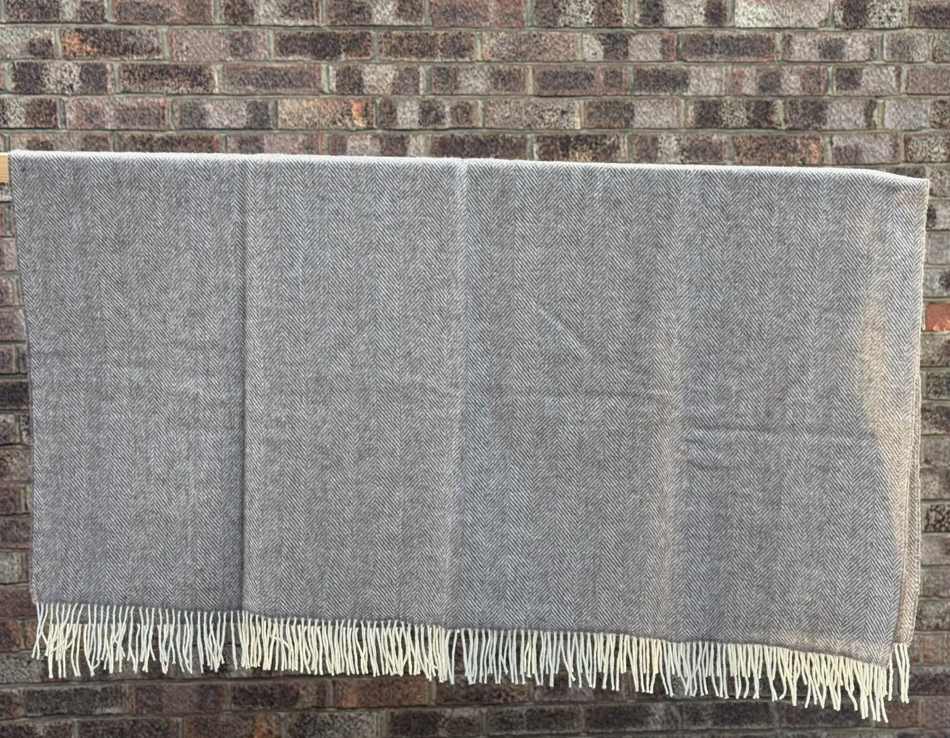 Light Brown Pure Wool Herringbone Throw