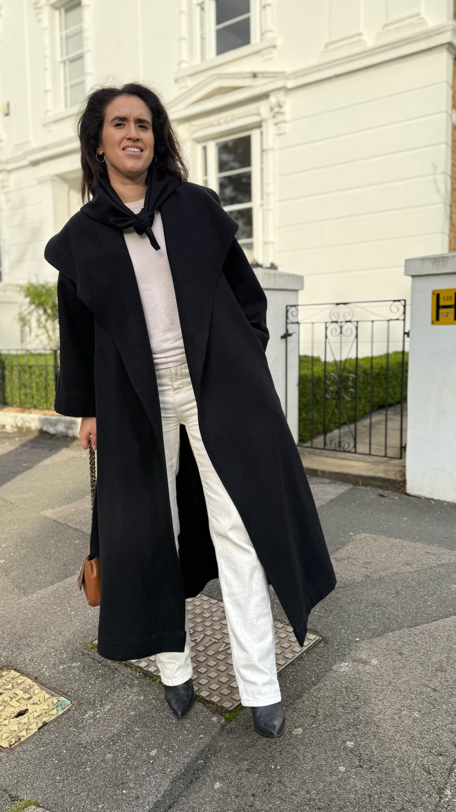 Navy Waterfall Collar Maxi Wool Coat