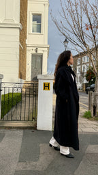 Navy Waterfall Collar Maxi Wool Coat