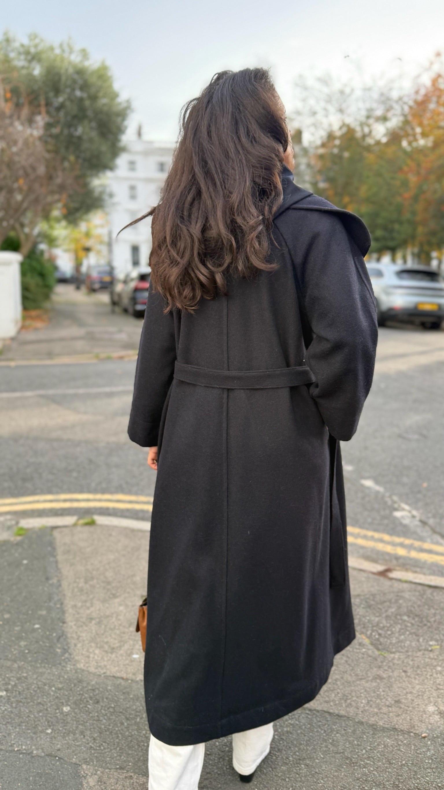 Navy Waterfall Collar Maxi Wool Coat
