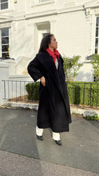 Navy Waterfall Collar Maxi Wool Coat