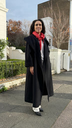 Navy Waterfall Collar Maxi Wool Coat