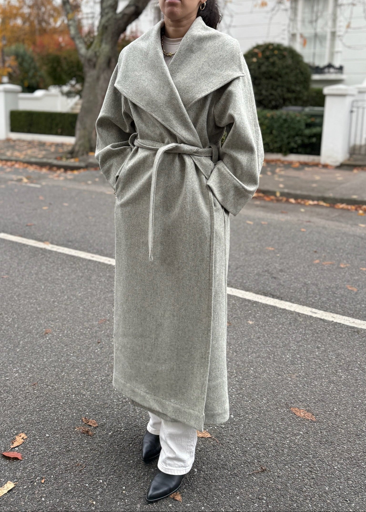 Waterfall Collar Maxi Wool Coat