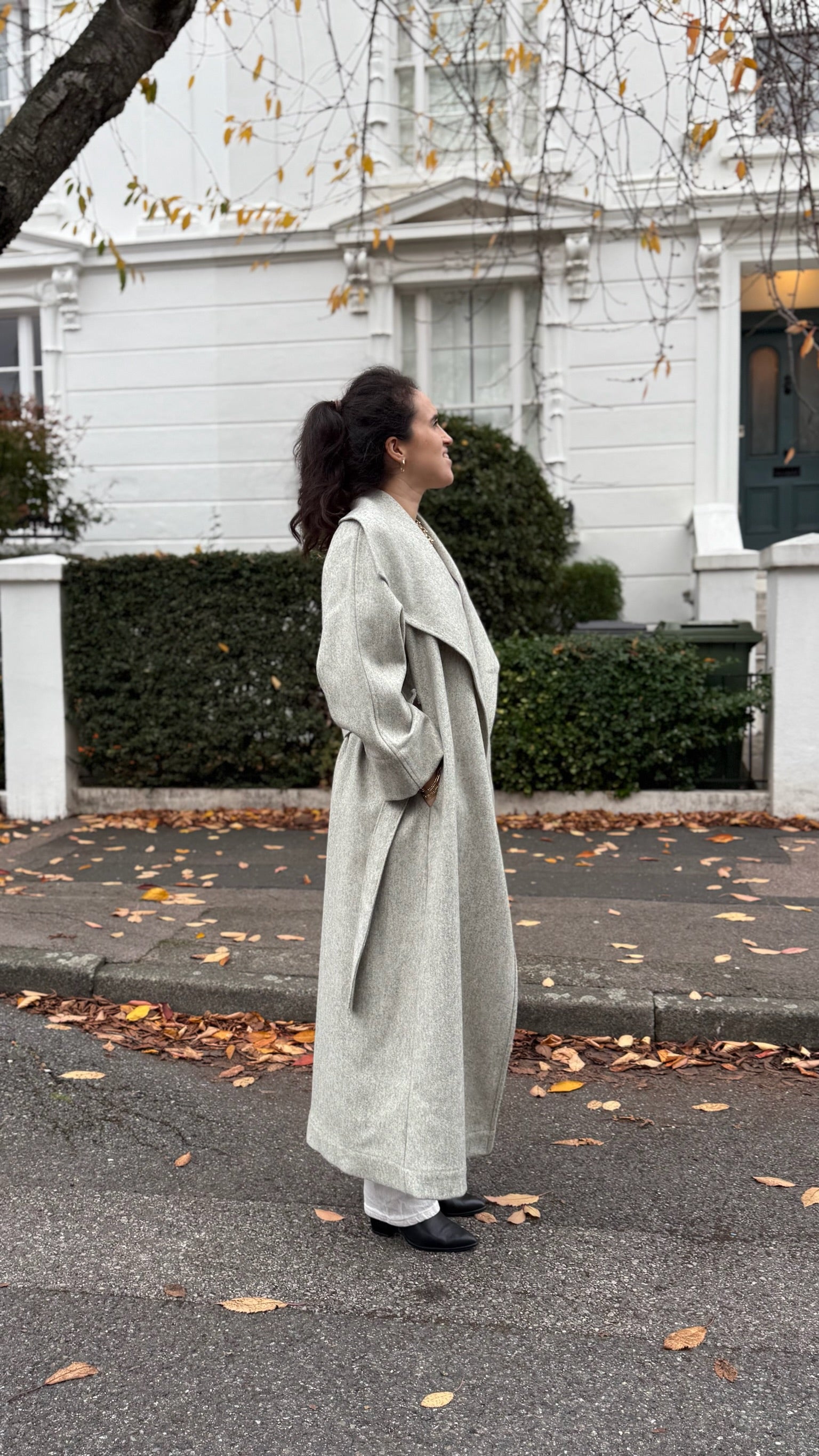 Waterfall Collar Maxi Wool Coat
