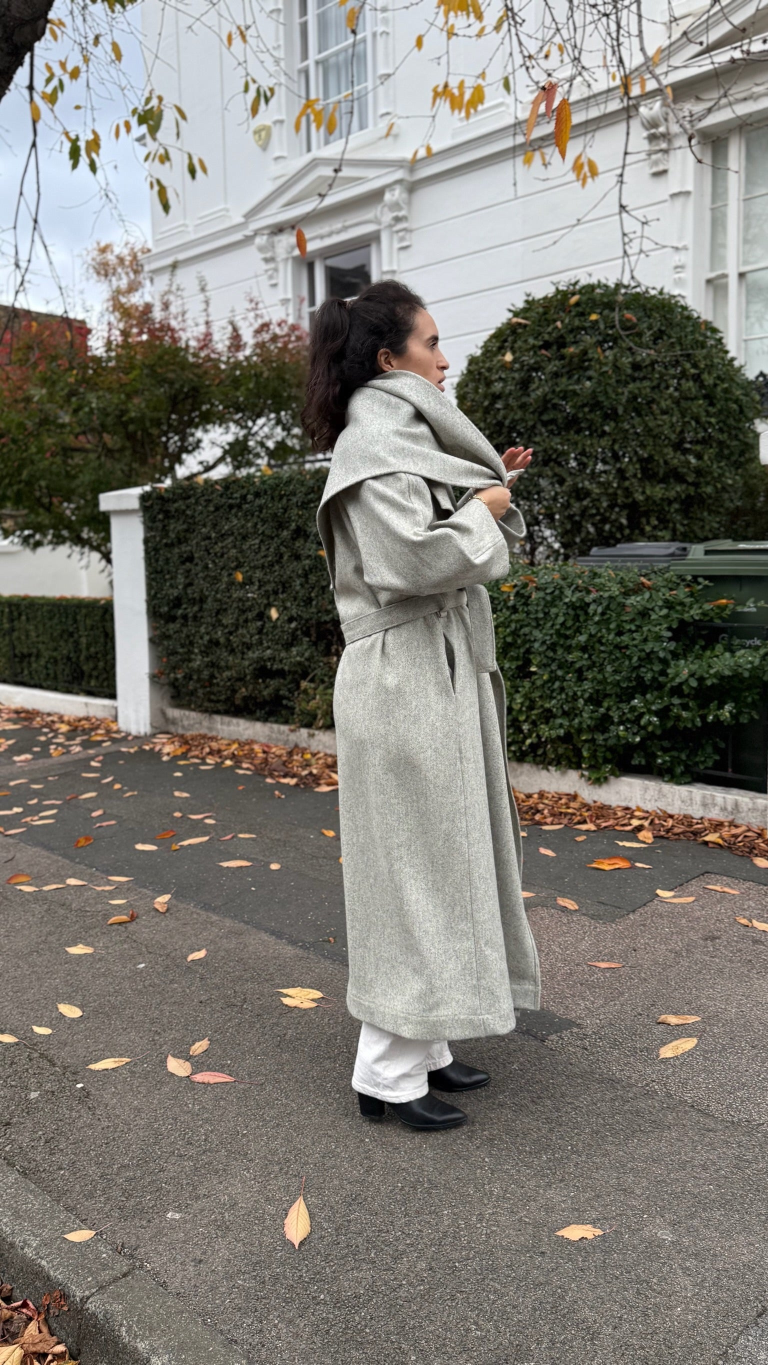Waterfall Collar Maxi Wool Coat