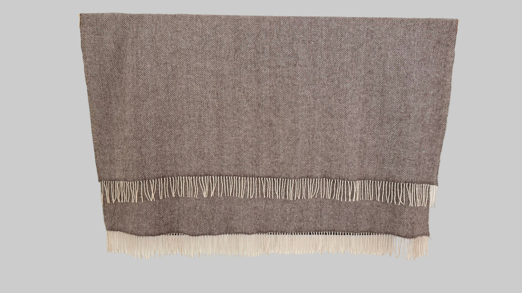 Light Brown Pure Wool Herringbone Throw