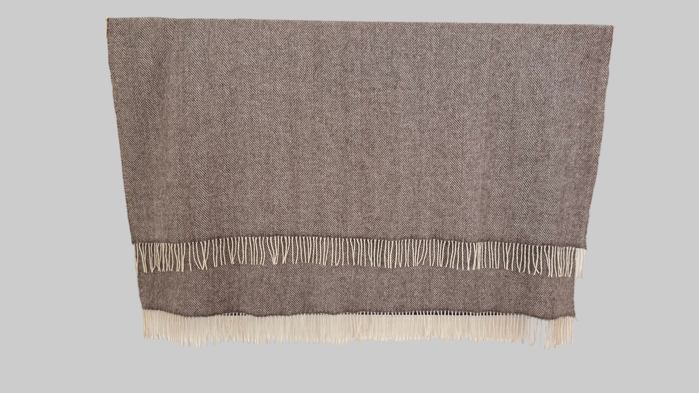 Light Brown Pure Wool Herringbone Throw